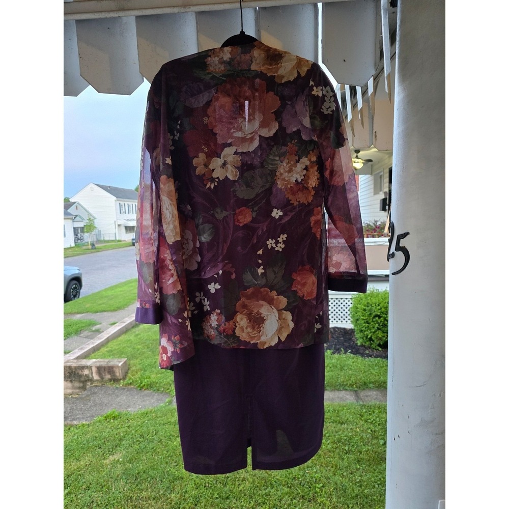 Vintage 80's Haband! Purple Floral Open Sheer Cardigan & Matching Dress Sz 12 - Picture 4 of 12